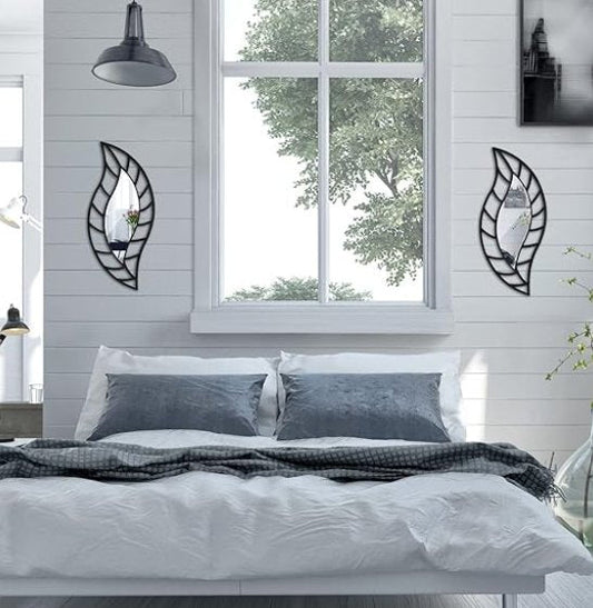 2 Pcs Small Mirror Wall Decor Mounted Art Leaf Mirror