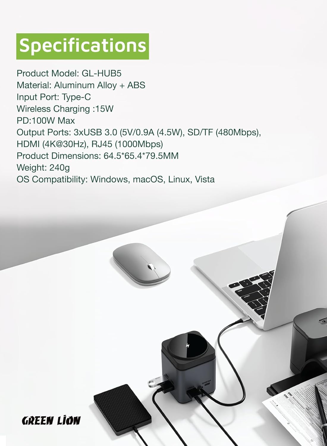 Green Lion 9 In 1 Compatible with MagSafe Type-C Docking Station