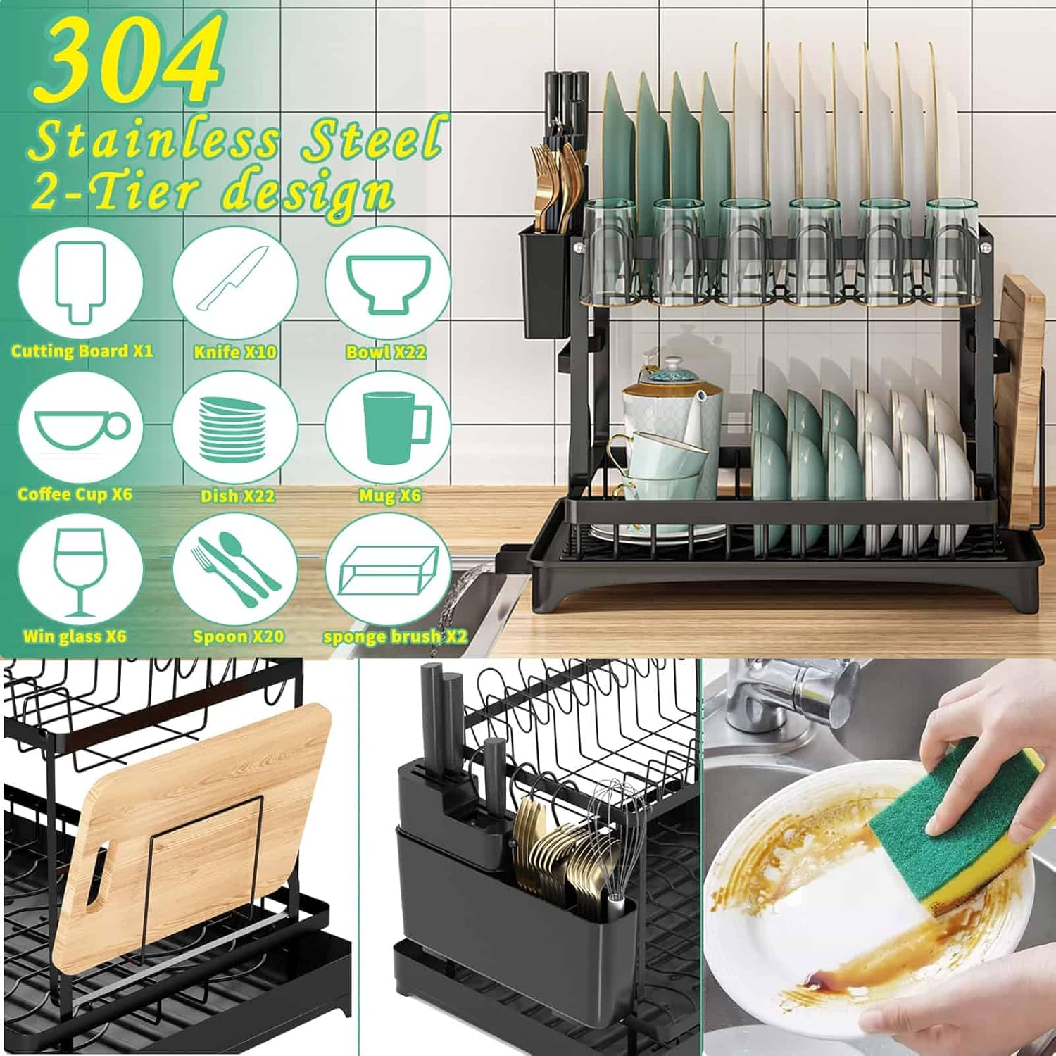 2 Tier Large Dish Drying Rack