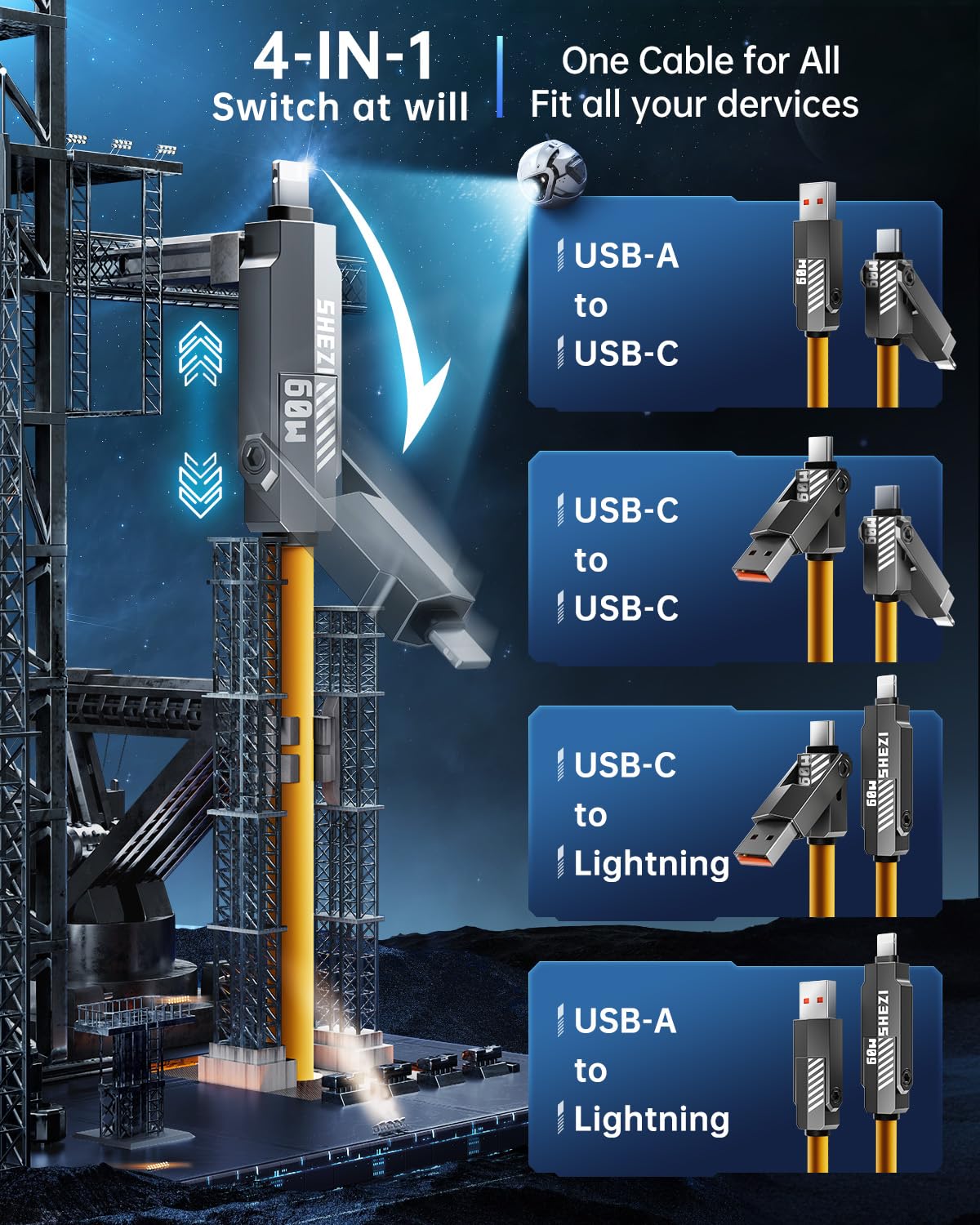 Silicone 4 in 1 USB C Cable