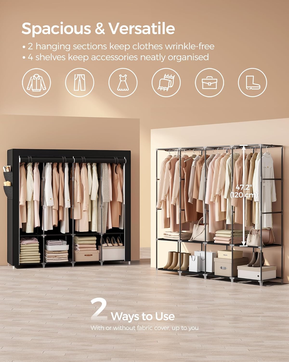 Wardrobe Closet Organizer with Cover