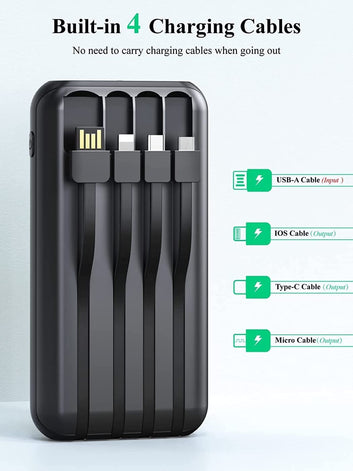 Solar Power Bank 20000CmAh, Fast Charging Built in Cable