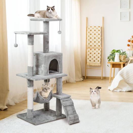 Indoor Cat Tree Tower with House & Scratching Board – Cozy Play and Rest Center for Cats