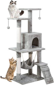 Indoor Cat Tree Tower with House & Scratching Board – Cozy Play and Rest Center for Cats
